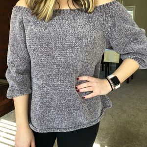 Blush boutique gray chenille 3/4 sleeved sweater